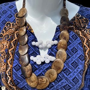 Treated Oval Wood Bead Necklace